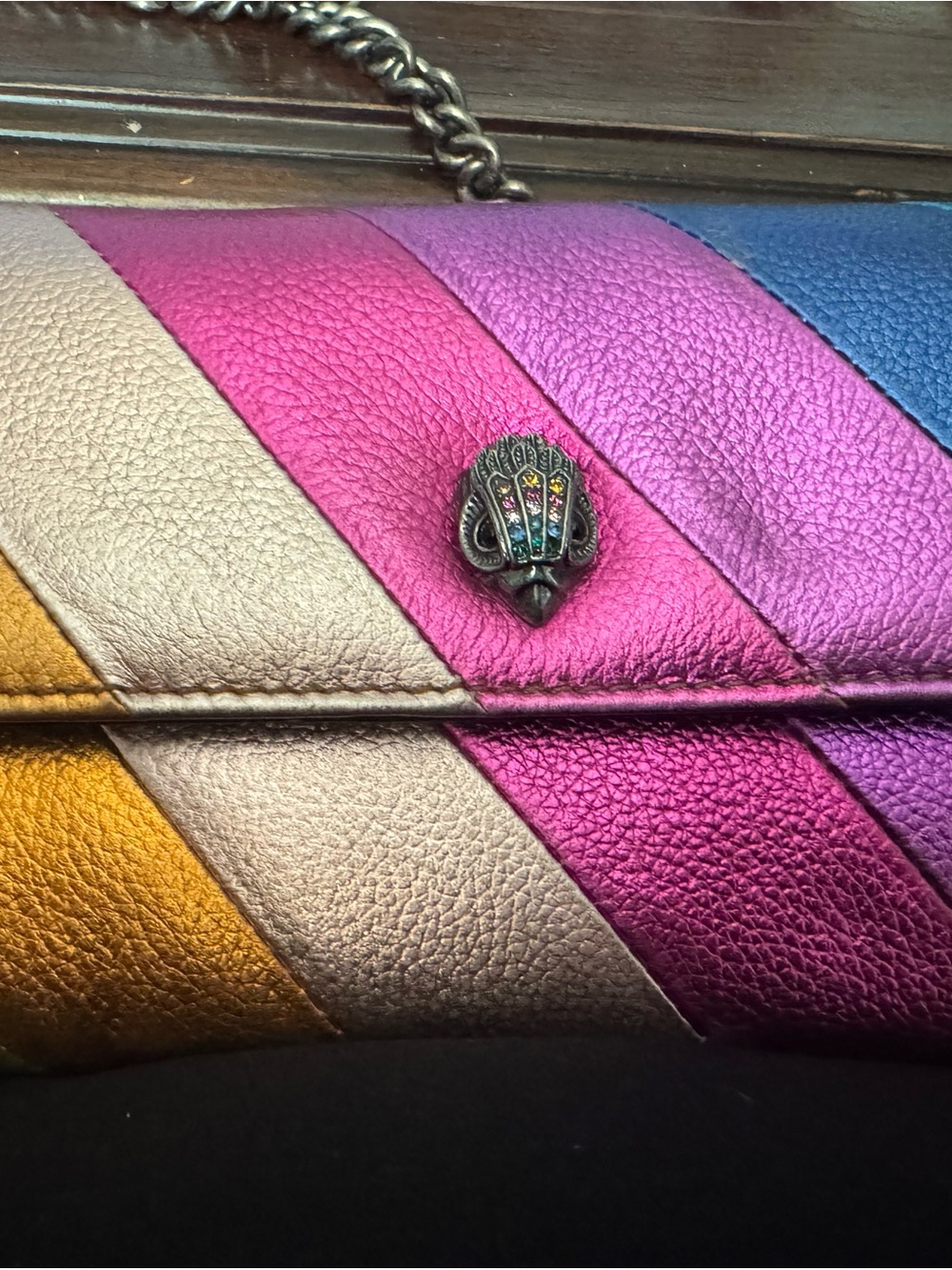 Metallic Rainbow Leather Crossbody Clutch - Multicolor